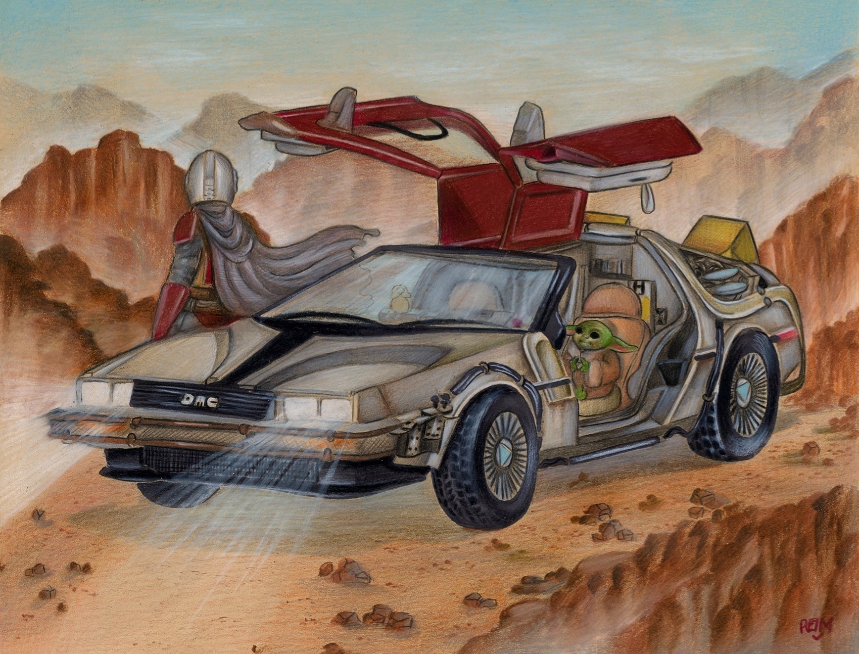 'Man-DeLorean' Original Drawing