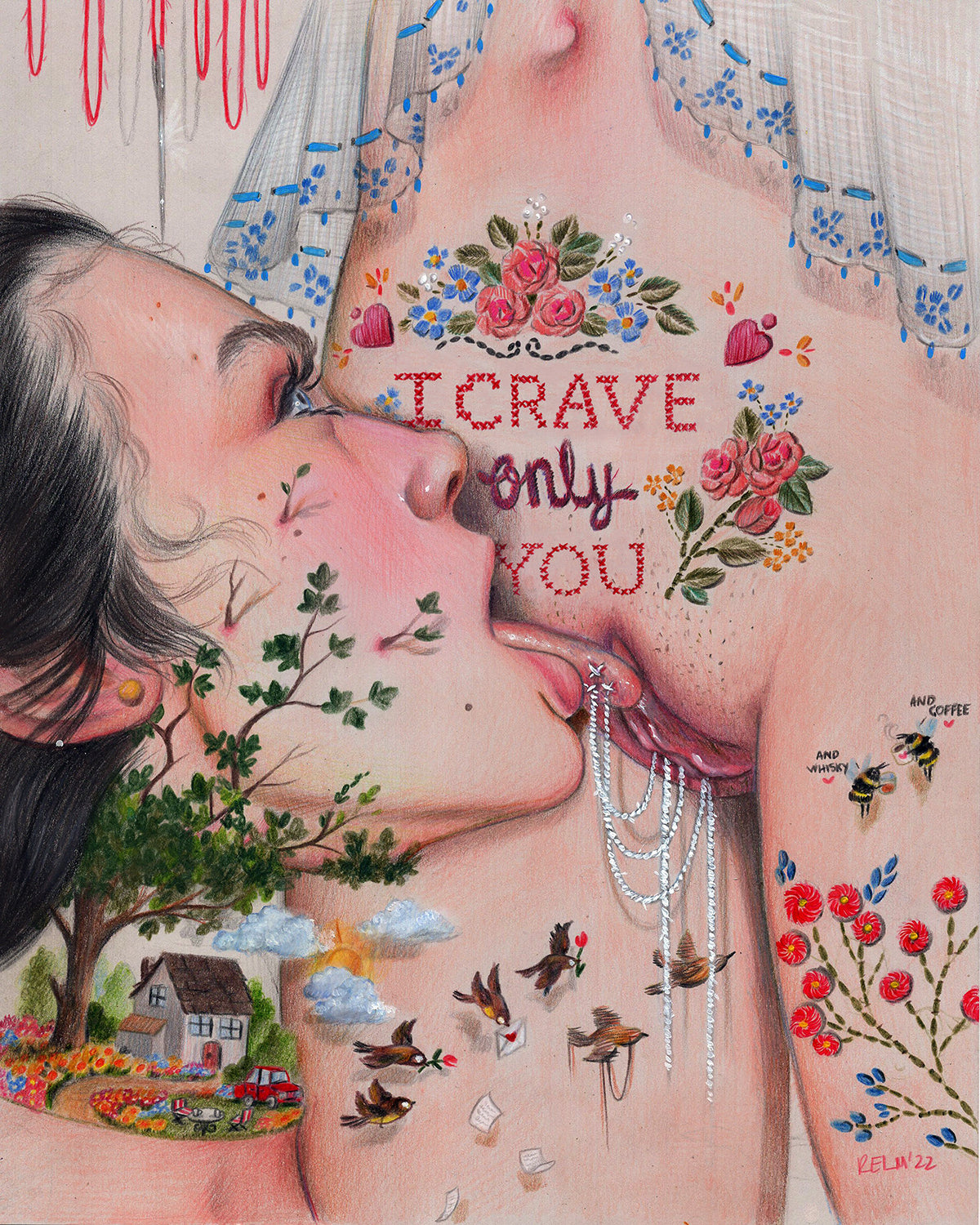 'I crave only you...and coffee...and whisky' Original Drawing